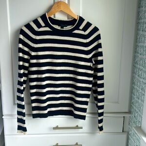 J. Crew Navy and Ivory Striped Sweater, 100% Wool